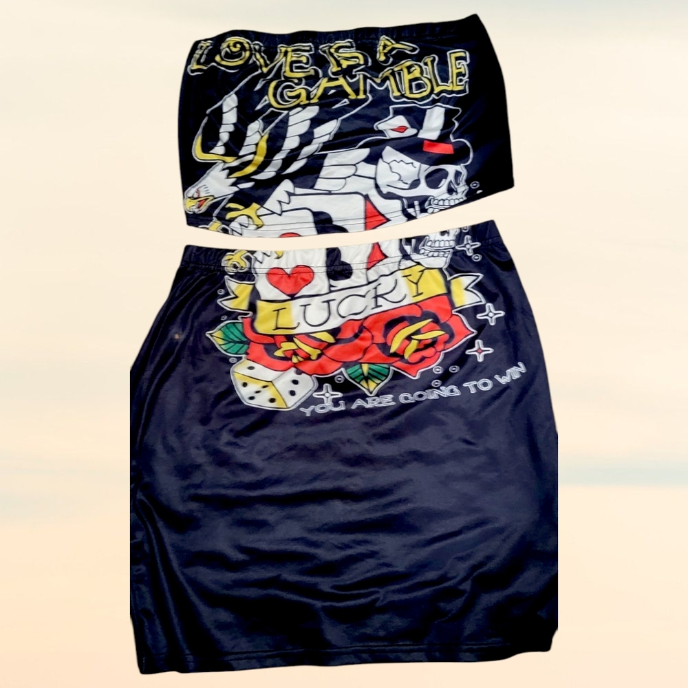 Black Graphic Two-Piece Set